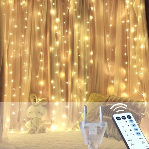 Cortina de Luzes de Fadas LED com Controle Remoto para Natal