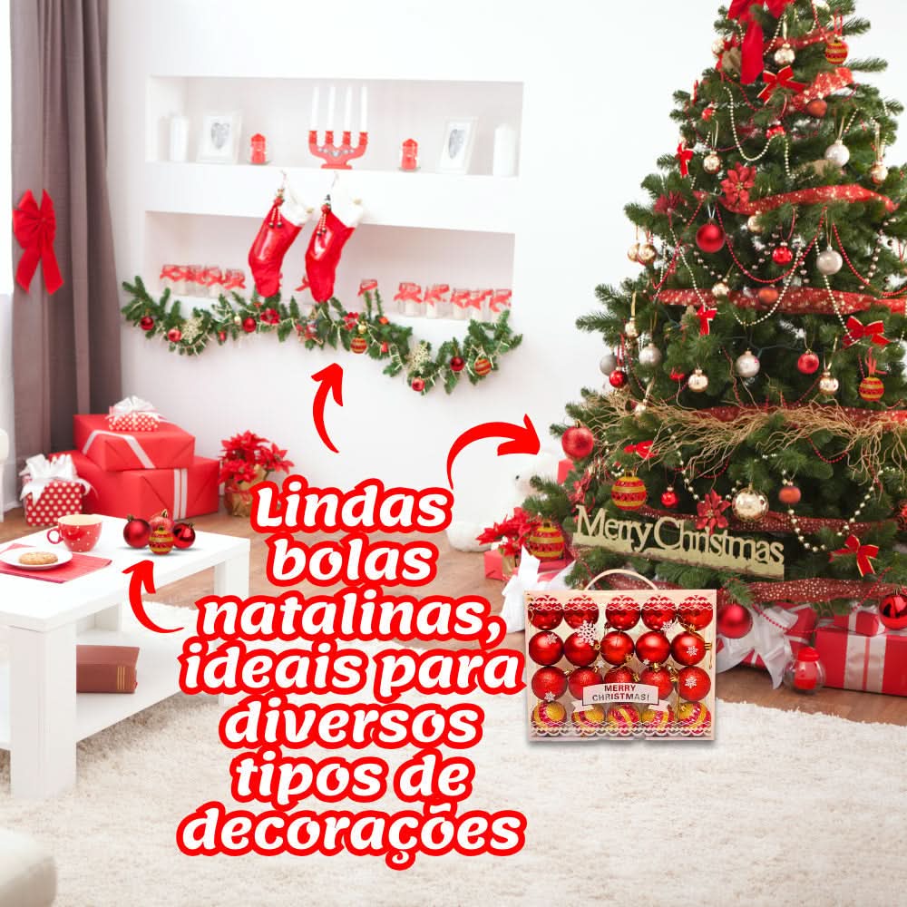 Kit 20 Bolas De Natal Grande 6cm Decorada Lisa Fosca Com Glitter